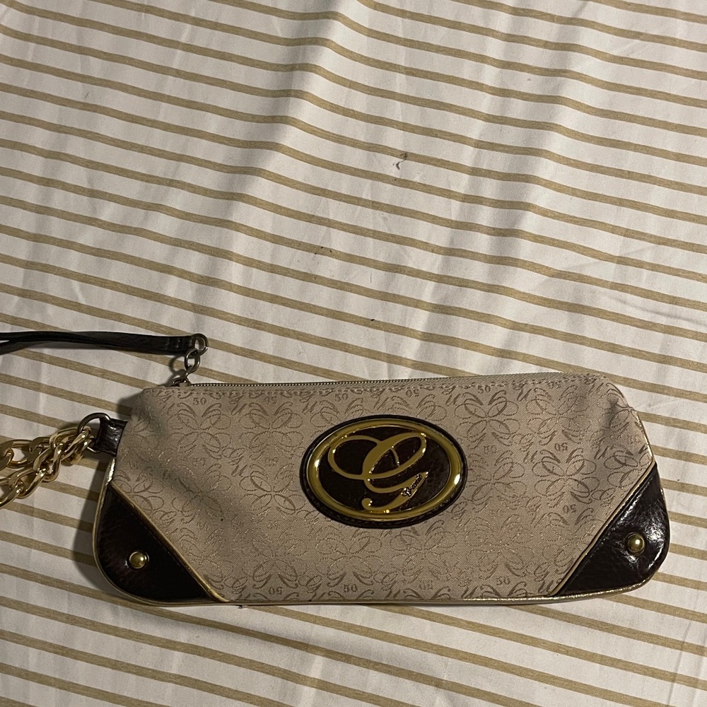 Chic Cream and Brown Clutch with Gold Accents